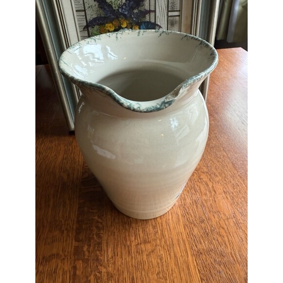 VTG Signed Stoneware 9.25" Pitcher Marshall Pottery Texas Bluebird Houses Sponge - Picture 5 of 10